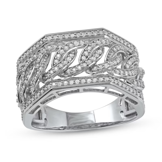 Anillo de boda para hombre en oro blanco de 10 quilates con diamante redondo de laboratorio de 0,5 quilates en total, color D, claridad VVS1-VS1, certificado IGI (3EX).