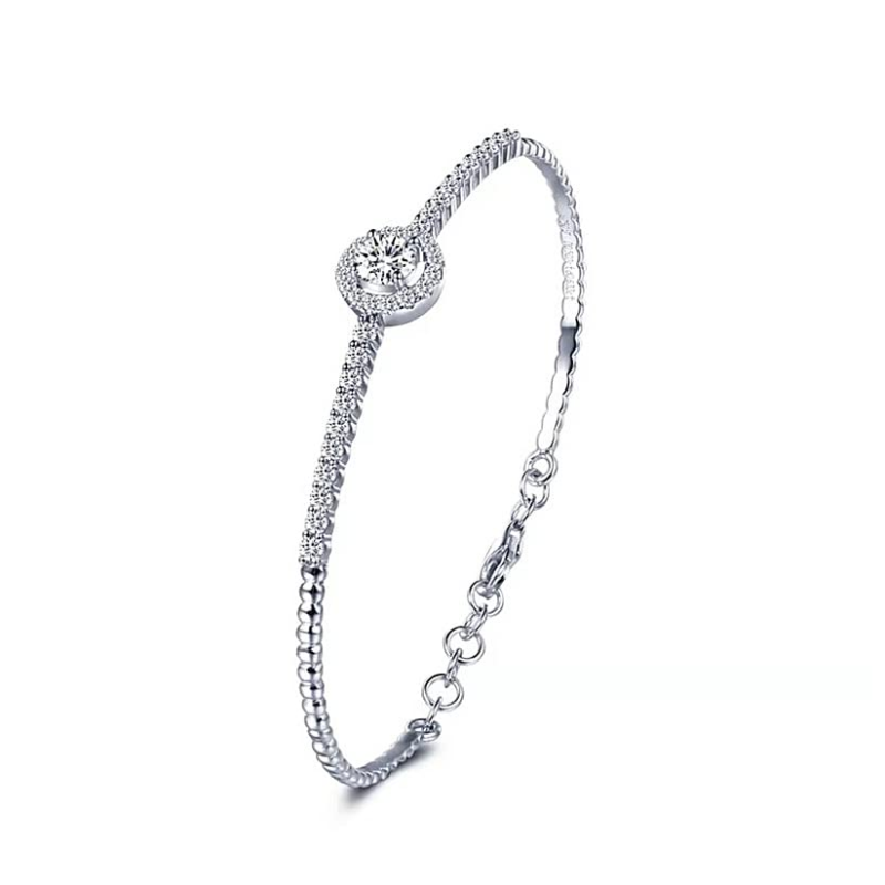 Pulsera rígida lisa de oro blanco de 10 quilates con moissanita de 0,75 quilates-1