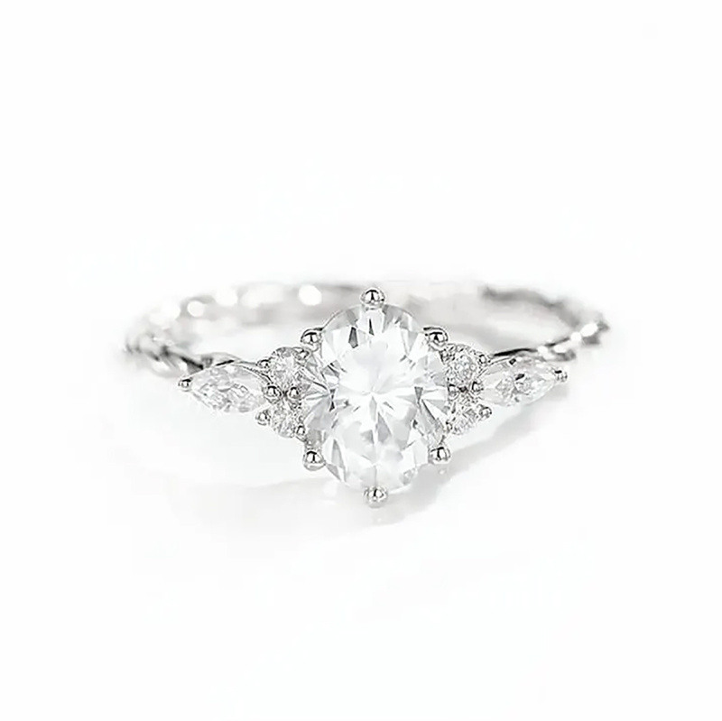 Sterling Silver Oval Cut Moissanite Personalized Engraving Engagement Ring-13