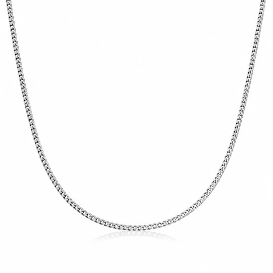 Collana da uomo a maglie cubane in argento sterling da 1,35 mm, disponibile nelle lunghezze da 18 a 26 pollici.