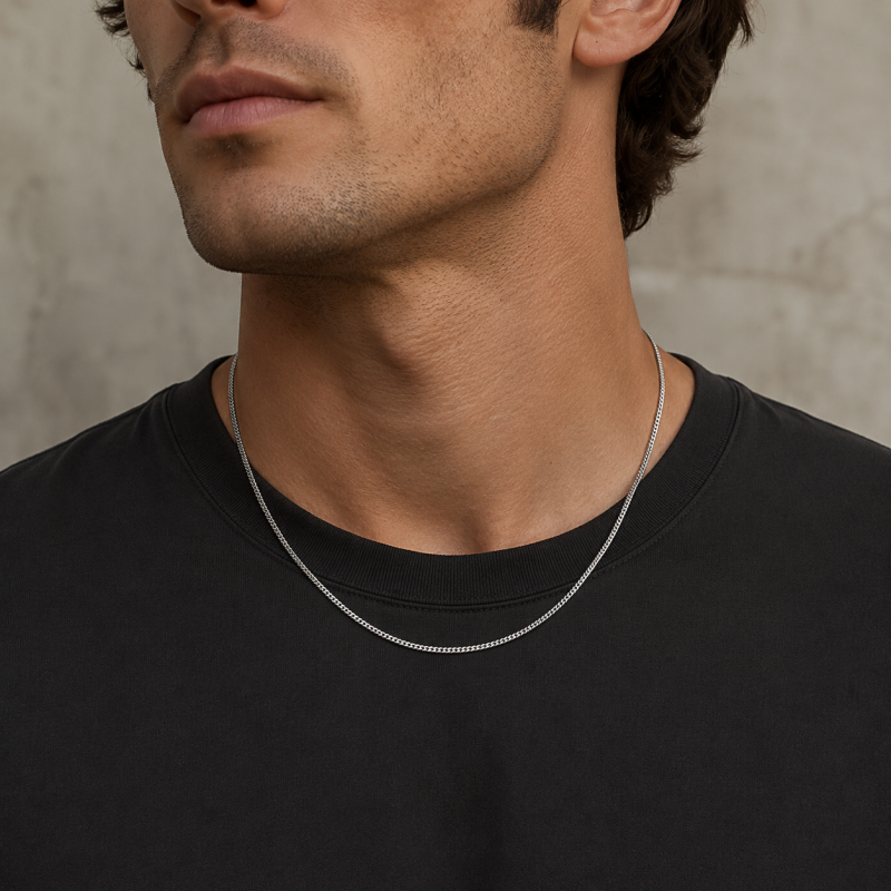 Chaîne cubaine en or blanc 14K de 1,35 mm pour hommes, disponible en longueurs de 18 à 26 pouces-2