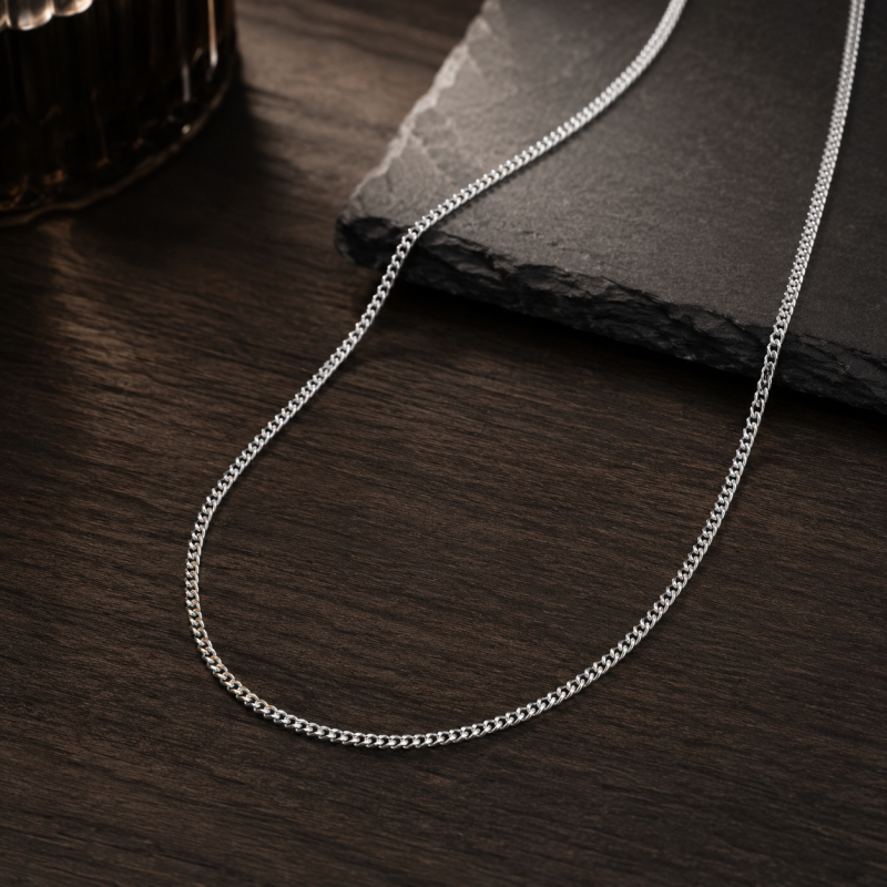 Chaîne cubaine en or blanc 14K de 1,35 mm pour hommes, disponible en longueurs de 18 à 26 pouces-3