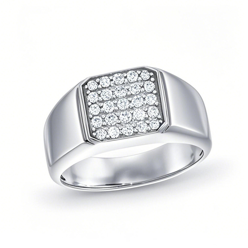 Anillo sello de oro blanco de 10 quilates con diamante de talla redonda de 1/3 ct, color D, pureza VVS1, certificado por IGI, creado en laboratorio, de cinco filas.-4