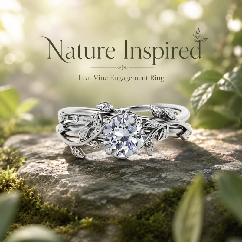 10K White Gold 1.5-3.5 CTW Round Cut Lab-Grown Diamond Vine Custom Natural Inspired Engagement Ring-8