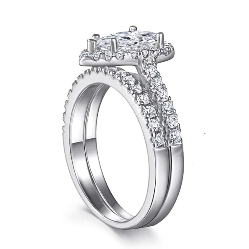 Ensemble de mariage en or blanc 10 carats avec moissanite taille poire de 1,5 carat au total-3