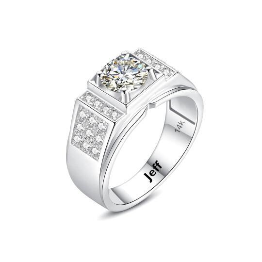 Anillo de compromiso para hombre en oro blanco de 10 quilates con moissanita redonda de 1,5 quilates.