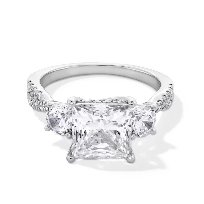 Verlobungsring aus 10-karätigem Weißgold mit drei Steinen und einem im Labor hergestellten Diamanten im Prinzessschliff (1,5 bis 4 Karat Gesamtgewicht), Reinheit D-VVS1, IGI-zertifiziert.-6