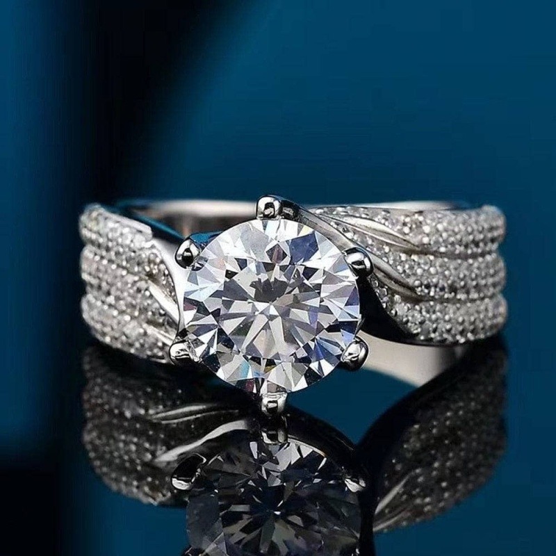 10K White Gold 1.5 to 5 CT Round Moissanite Couple Engagement Ring-3