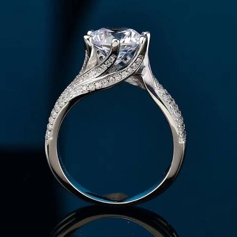 10K White Gold 1.5 to 5 CT Round Moissanite Couple Engagement Ring-4