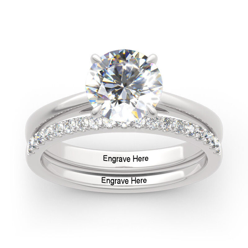 10K White Gold 1.5 to 5 CT Round Moissanite Couple Bridal Set-10