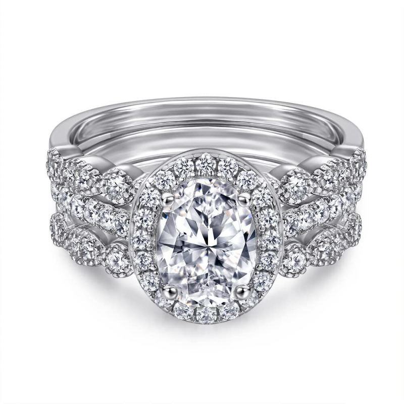 Ensemble de mariage en or blanc 18 carats avec moissanite ovale de 1 carat-1