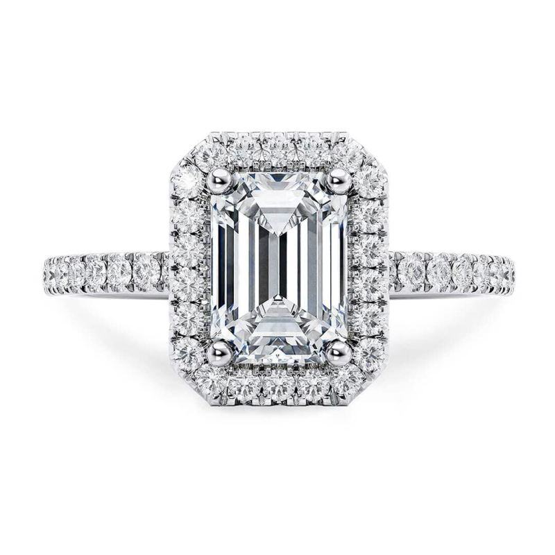 14K White Gold 1 CT Emerald Moissanite Personalized Engraving Engagement Ring-1