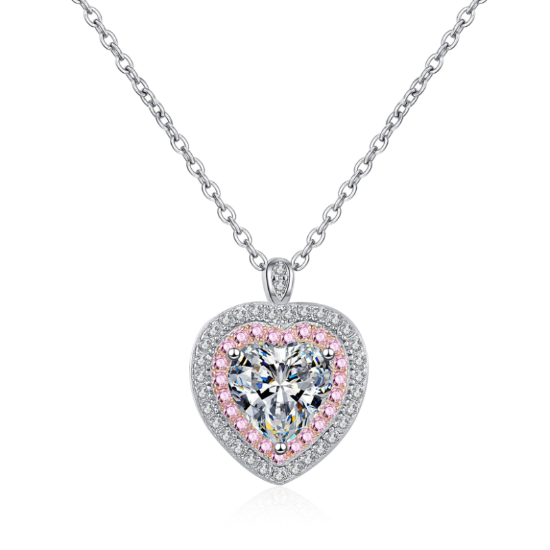 14K White Gold 1CT Lab Created Diamond Heart Pendant Necklace-1