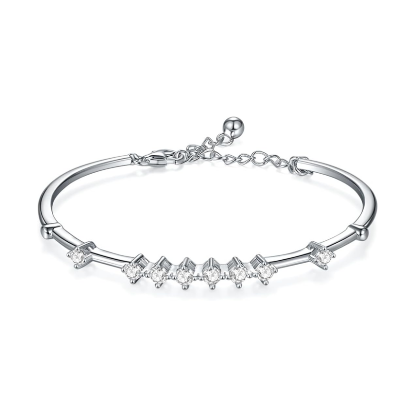 14K White Gold 1CT Lab Created Diamond Plain Bangle Bracelet-1