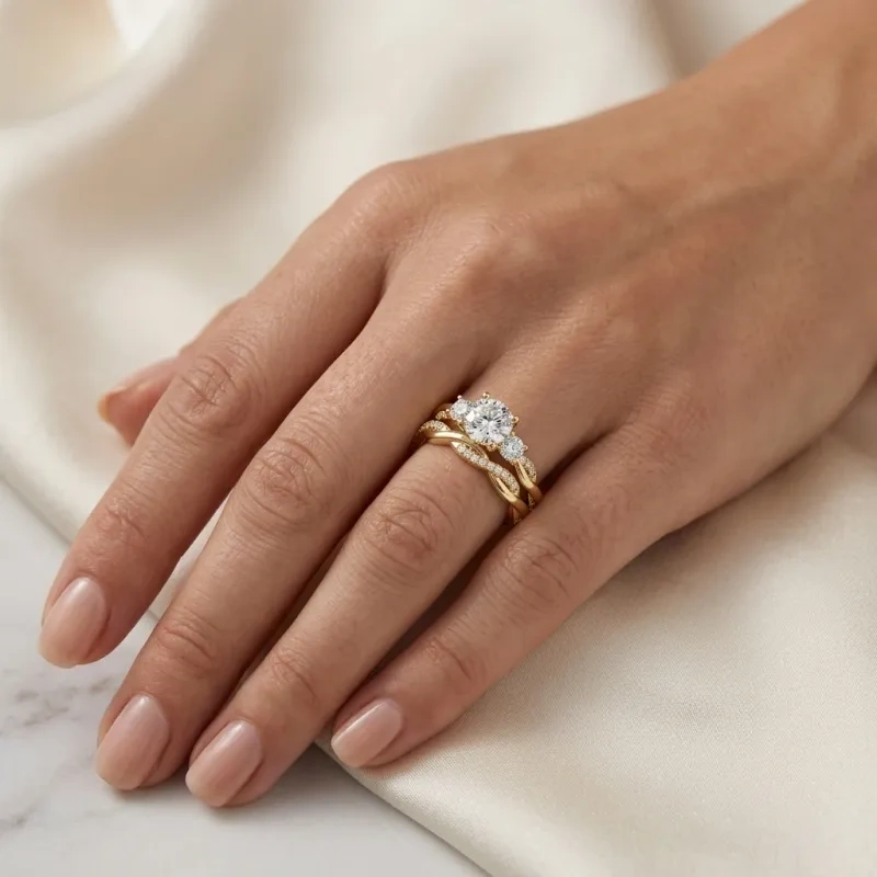 Conjunto nupcial de oro blanco de 10 quilates con moissanita de 1 quilate-6