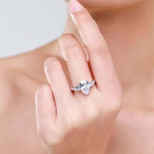 14K White Gold 1 CT Pear Cut Moissanite Engagement Ring-3