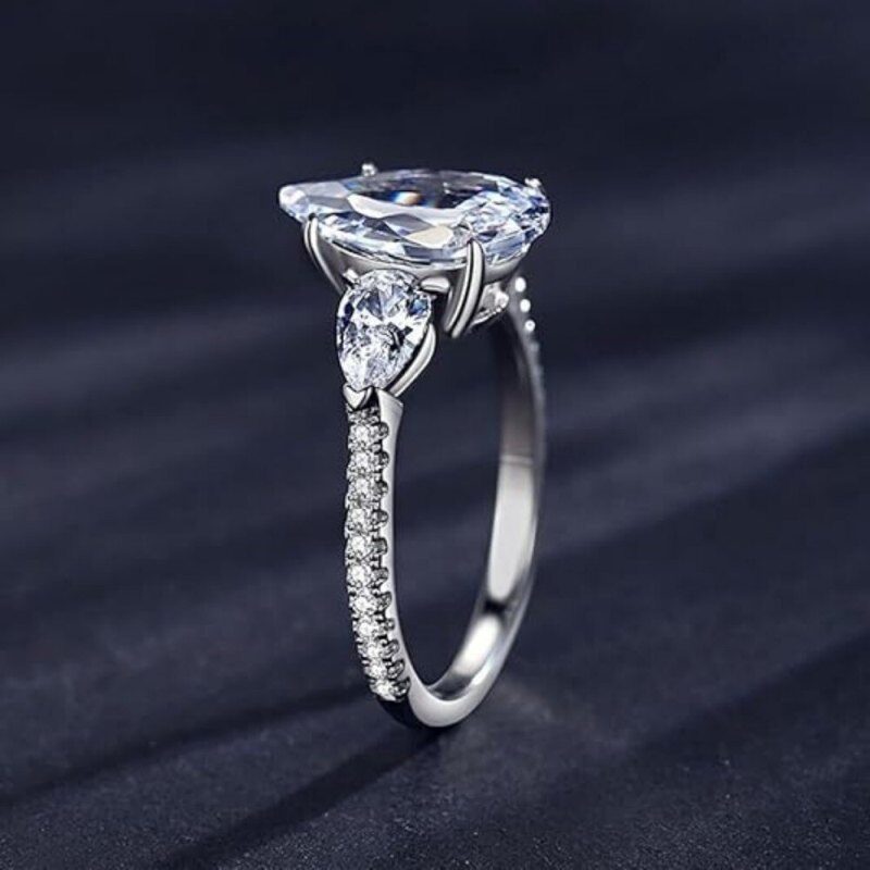 14K White Gold 1 CT Pear Cut Moissanite Engagement Ring-5