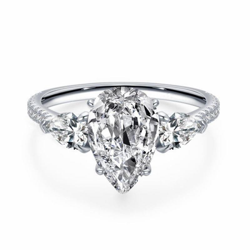 10K White Gold 1 CT Pear Cut Moissanite Engagement Ring-11