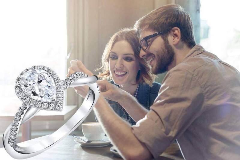 Anillo de compromiso en oro blanco de 18K con moissanita talla pera de 1 CT-2