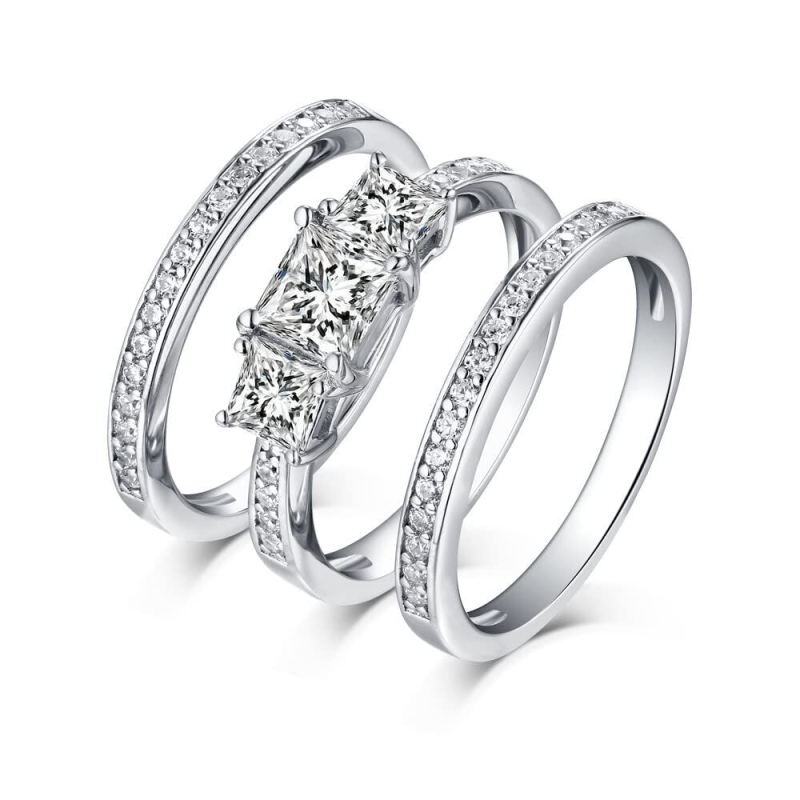14K White Gold 1 CT Princess Cut Moissanite Bridal Set-6