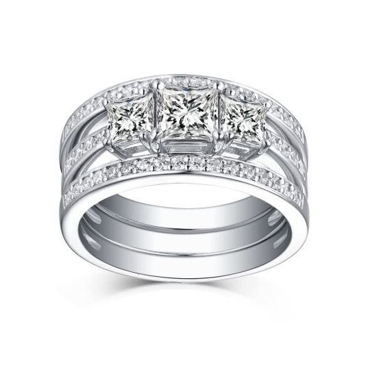 Parure da sposa in oro bianco 10 carati con moissanite taglio principessa da 1 carato