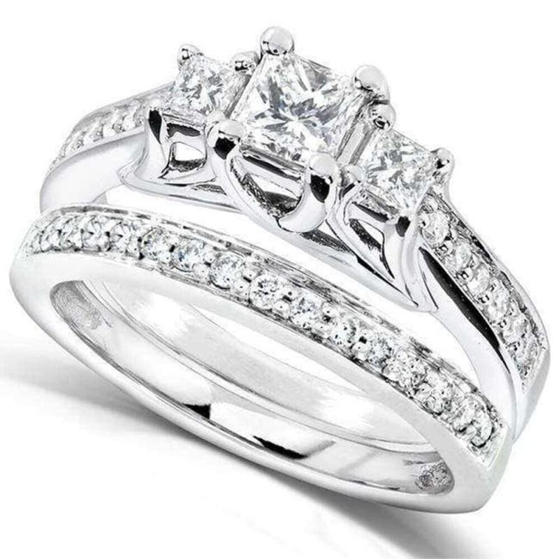 Ensemble de mariage en or blanc 10 carats et moissanite taille princesse de 1 carat-1