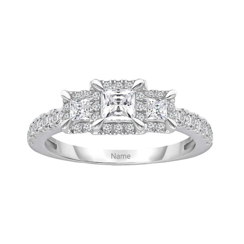 Sterling Silver 2CT Princess Moissanite Personalized Engraving Engagement Ring-5