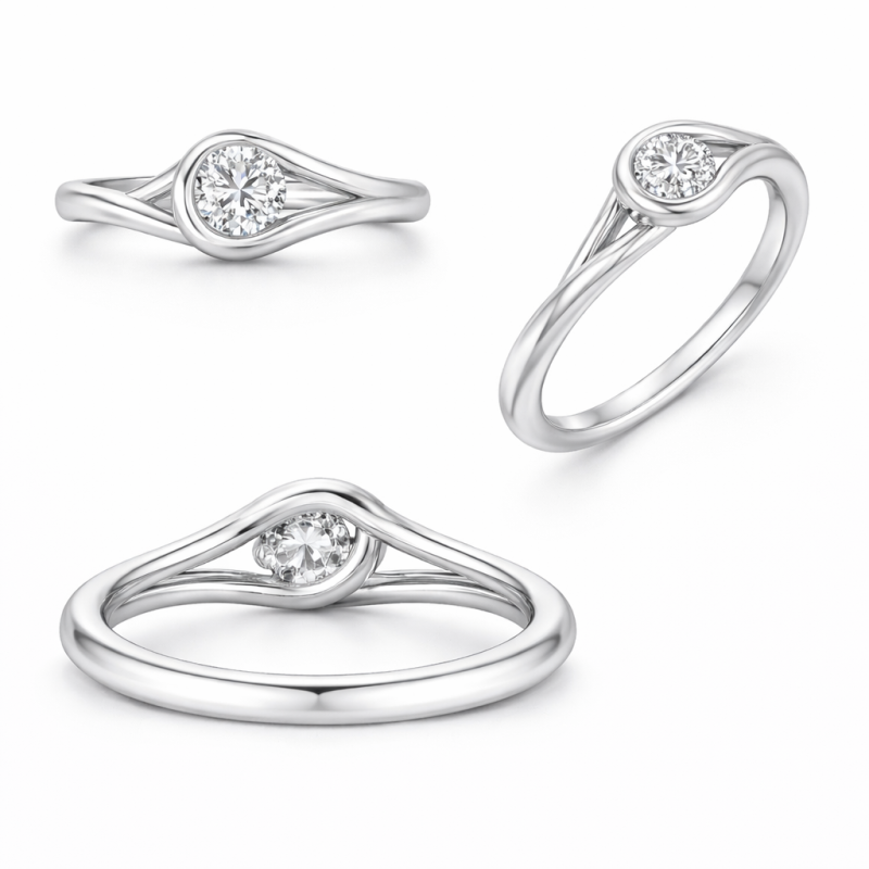 18K White Gold 1 CT Round Cut Moissanite Ring-3