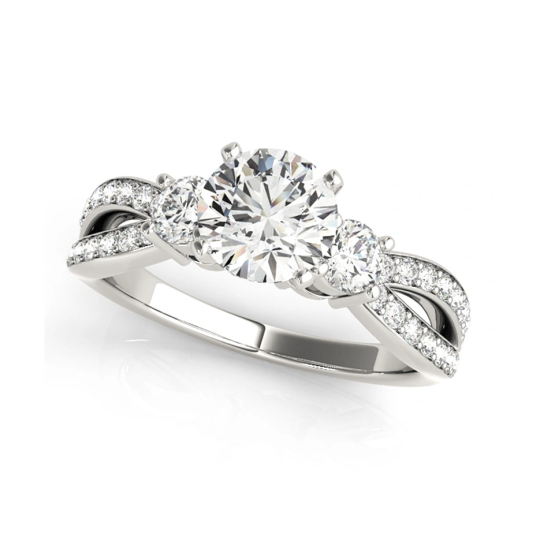 10K White Gold 1 CT Round Moissanite Personalized Engraving Engagement Ring