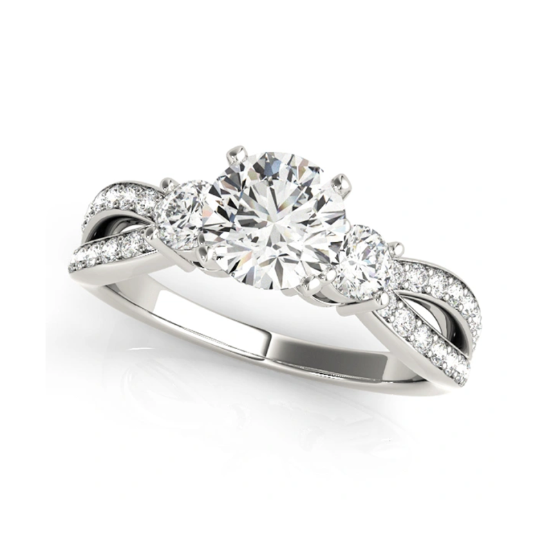 10K White Gold 1 CT Round Moissanite Personalized Engraving Engagement Ring-3