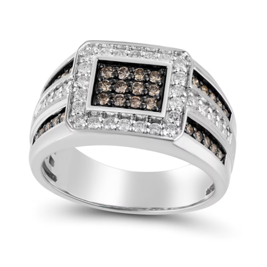 Anillo de boda personalizado para hombre en oro blanco de 10 quilates con diamante redondo de laboratorio de 1 quilate (peso total), color D, claridad VVS1, pureza 3EX.