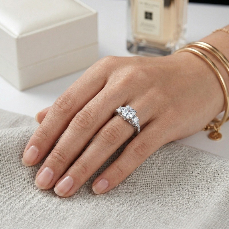 Anillo de compromiso personalizado con diamantes creados en laboratorio, de oro blanco 10K, talla corazón de 1 a 3,5 CT, color D, pureza VVS1-VS1, certificado IGI.-2