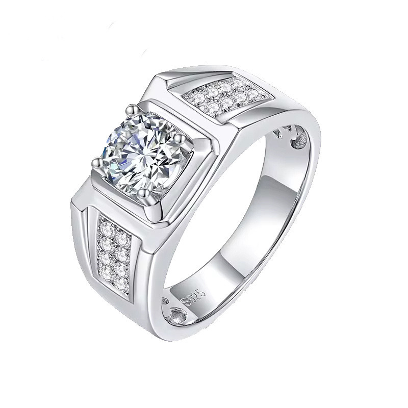 Alianza para hombre personalizada de oro blanco de 14 quilates con diamantes creados en laboratorio de corte redondo de 1 a 3,5 quilates-20