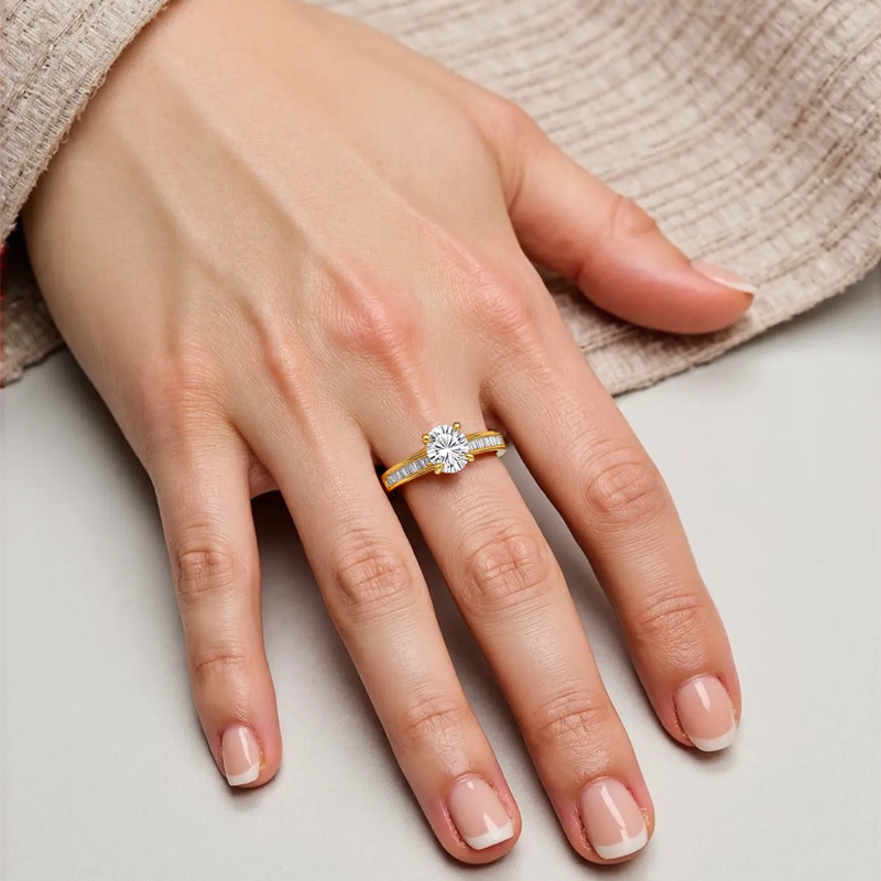 Anillo de compromiso personalizado de oro blanco de 18 quilates con diamantes ovalados baguette de 1 a 3,5 quilates en total, talla D, pureza VVS1, certificado IGI 3EX.-4