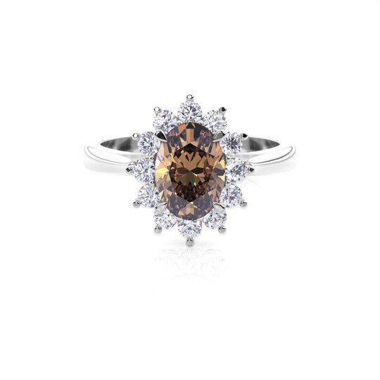 10K White Gold 1 to 3.5 CT.T.W. Oval Lab Created Diamond Custom Engagement Ring Brown Color VVS1 IGI Certified