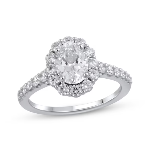 Bague de fiançailles en or blanc 10 carats avec diamant ovale de synthèse de 1 à 3,5 carats (poids total), couleur D, pureté VVS1-VS1, certifiée IGI 3EX.