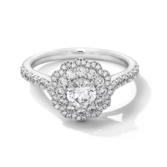 10K White Gold 1 to 3.5 CT.T.W. Round Lab Created Diamond Double Scallop Frame Engagement Band D-VVS1 3EX IGI Certified