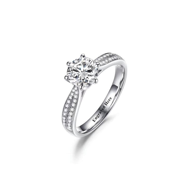 Pierścionek zaręczynowy z białego złota 14K o masie 1 do 3,5 ct. T.W. z okrągłym diamentem laboratoryjnym, czystością D VS1-VVS1, certyfikatem IGI 3EX-1