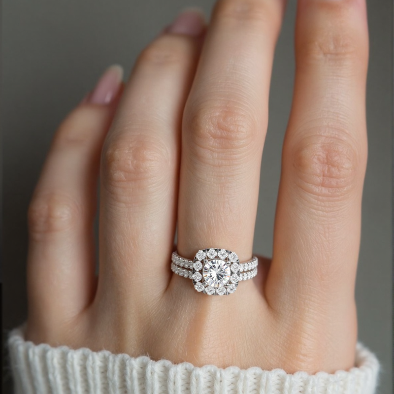 Anel de casamento em ouro branco de 18 quilates com diamantes redondos criados em laboratório, de 1 a 3,5 quilates (CT). Cor: D, pureza: VVS1, pureza: 3EX, certificado pelo IGI.-5