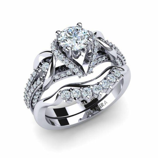 Ensemble de mariage en or blanc 10K, avec diamants créés en laboratoire, taille ronde, de 1 à 3 CT