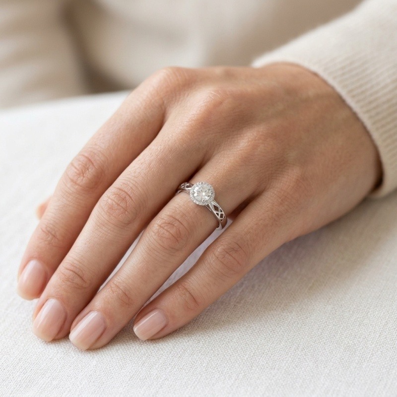 Bague de fiançailles personnalisée en or blanc 18K avec diamants de laboratoire taillés ronds, de 1 à 3 CT-2
