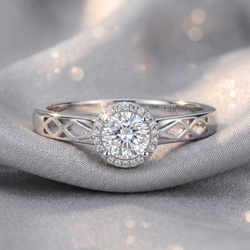 Bague de fiançailles personnalisée en or blanc 18K avec diamants de laboratoire taillés ronds, de 1 à 3 CT-3