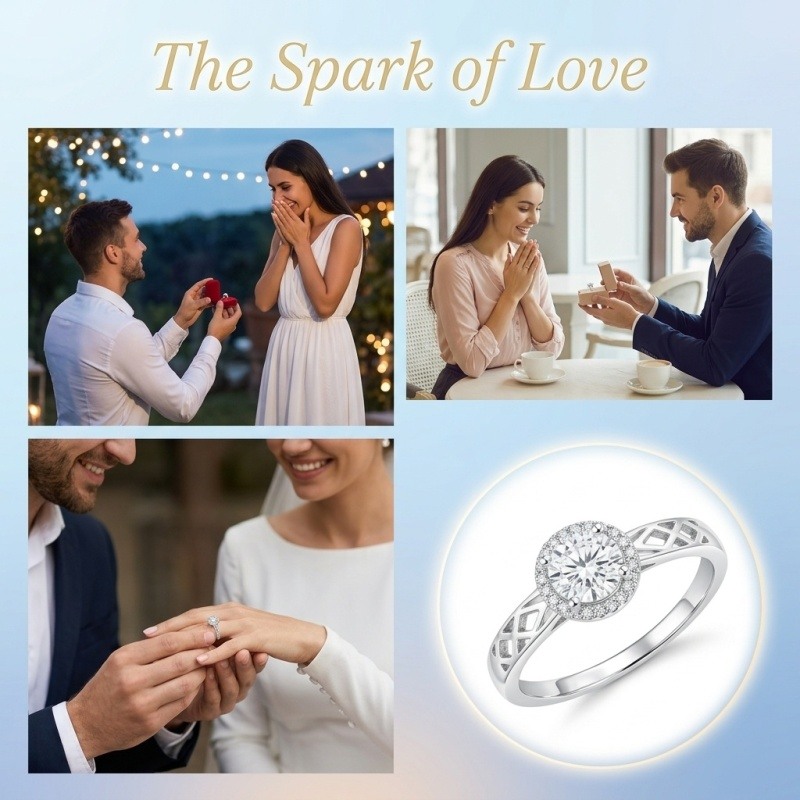 Bague de fiançailles personnalisée en or blanc 18K avec diamants de laboratoire taillés ronds, de 1 à 3 CT-4
