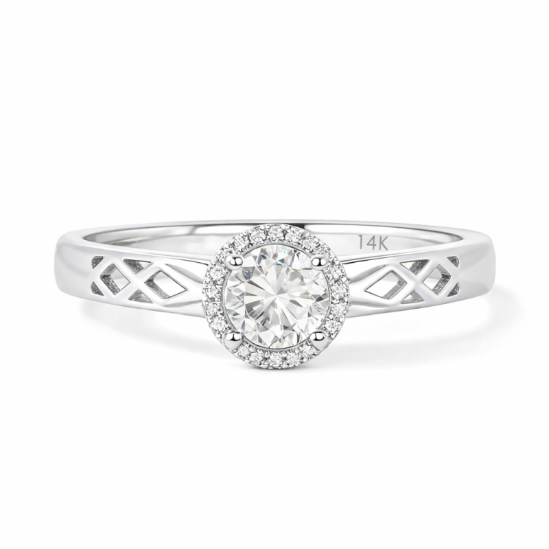 Bague de fiançailles personnalisée en or blanc 18K avec diamants de laboratoire taillés ronds, de 1 à 3 CT-1