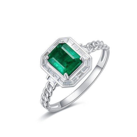 10K White Gold 1 to 5 CT Princess Cut Shaped Emerald Square Signet Ring