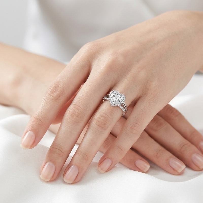 14K White Gold 1 to 6 CT Heart Cut Moissanite Engagement Ring-2