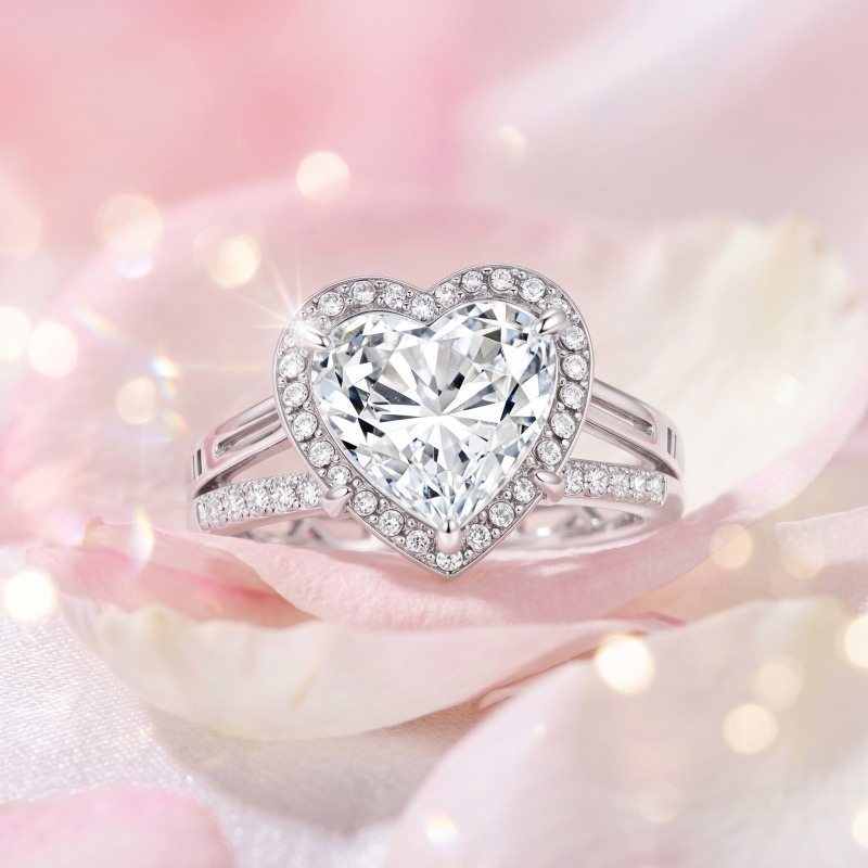 14K White Gold 1 to 6 CT Heart Cut Moissanite Engagement Ring-3