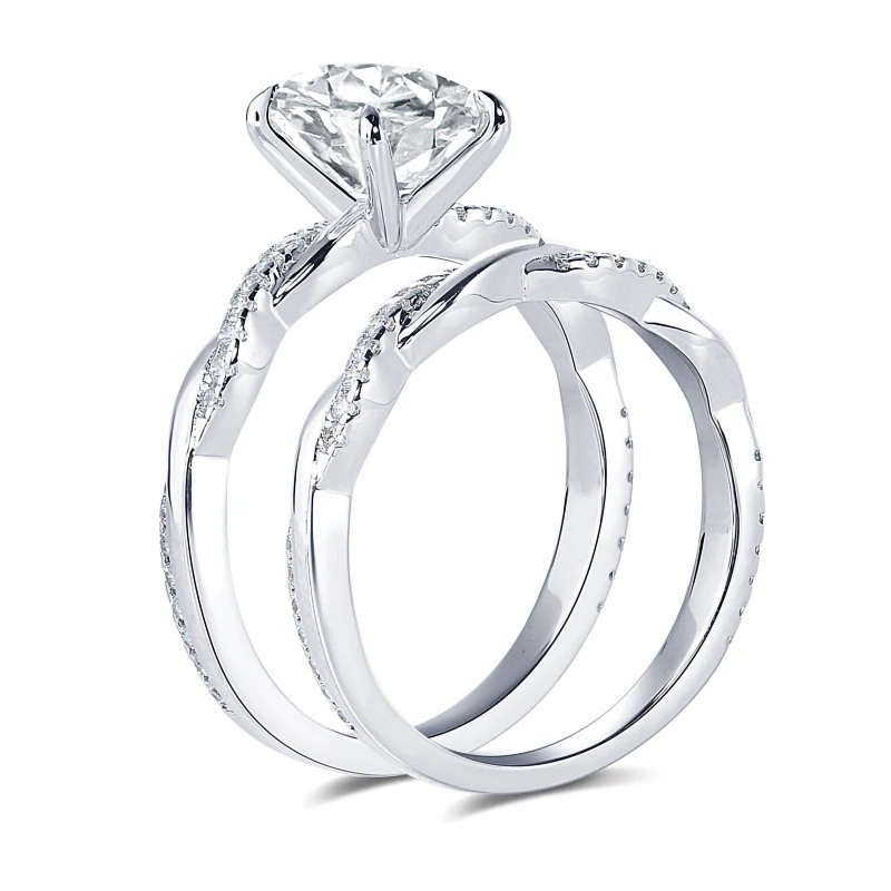 10K White Gold 1 to 6 CT Oval Cut Moissanite Bridal Set-4
