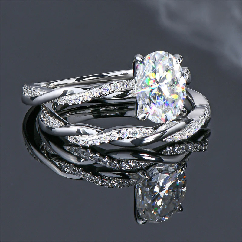 10K White Gold 1 to 6 CT Oval Cut Moissanite Bridal Set-7
