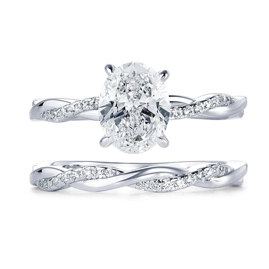 Conjunto nupcial de oro blanco de 14 quilates con moissanita ovalada de 1 a 6 CT